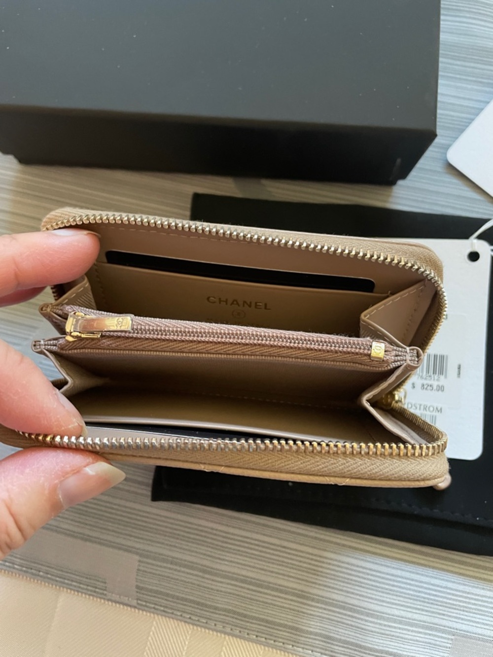 NIB CHANEL Quilted Zip Card Wallet in Dark Beige - Picture 7 of 9